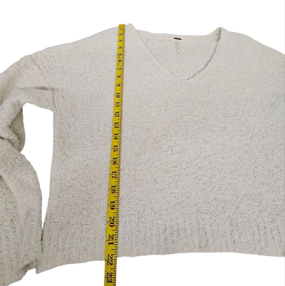 Free People Popcorn Cotton V-Neck Sweater In White Size XL - Picture 10 of 11